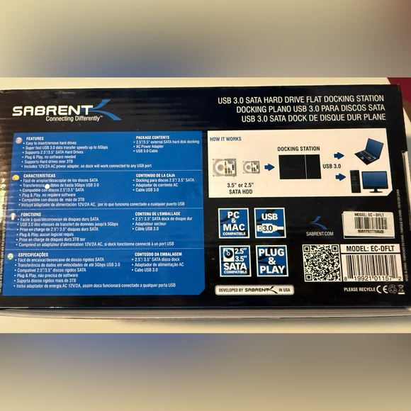 SABRENT USB 3.0 to SATA External Hard Drive Lay-Flat Docking Station - Picture 3 of 4